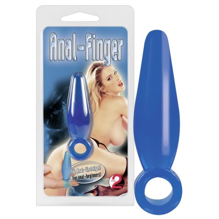 MINI CUNEO ANALE CON ANELLO ANAL FINGER BLU - 5 CM