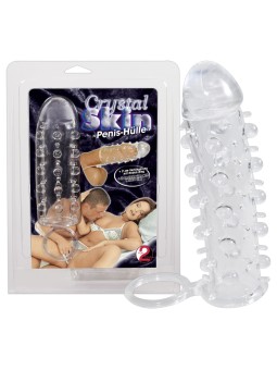 GUAINA FALLICA CON ANELLO PER STIMOLAZIONE CLITORIDE CRYSTAL SKIN